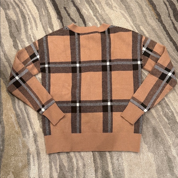 Max Studio Plaid V-Neck Knit Sweater Brown/Black/White Size XS - Picture 10 of 10